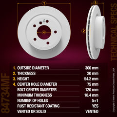 METRIX PREMIUM CHASSIS PARTS Disc Brake Rotor P/N:84734MF Fits: BMW Z4 16-09