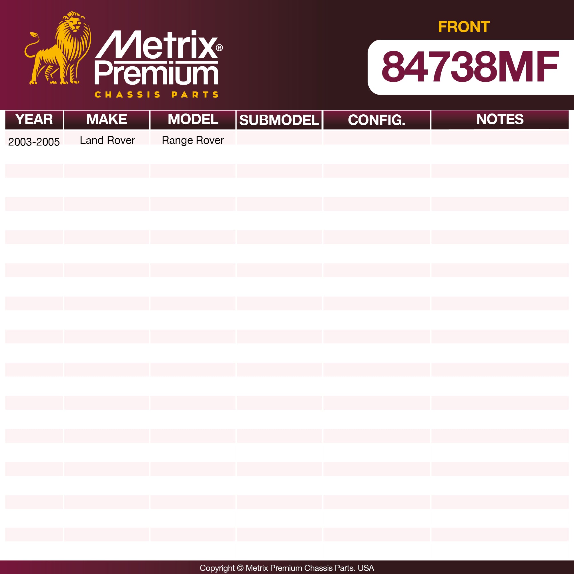 Metrix Premium Chassis Parts Front Disc Brake Rotor 84738MF aftermarket car parts