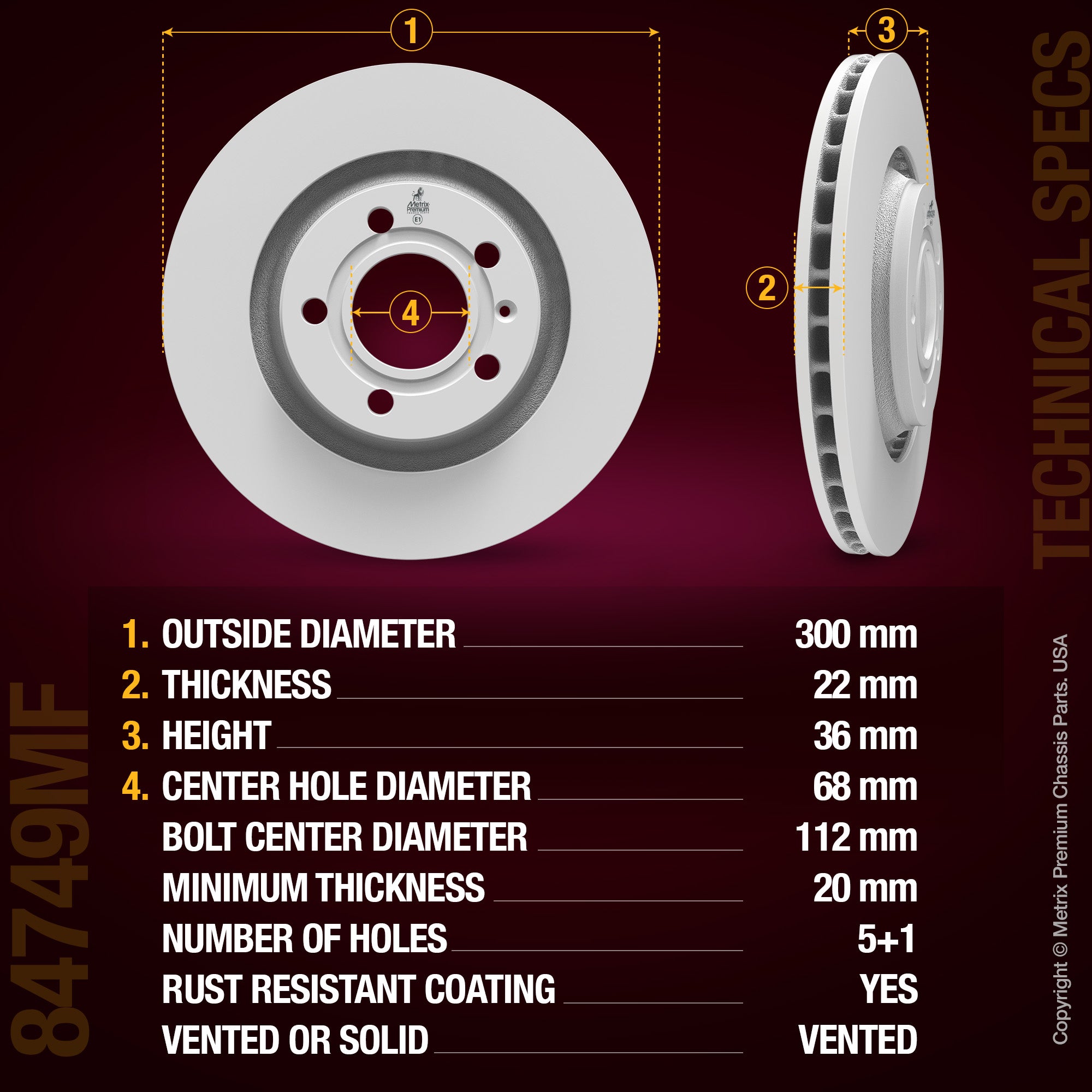 Metrix Premium Chassis Parts Rear Disc Brake Rotor 84749MF OEM fit auto parts