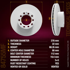 METRIX PREMIUM CHASSIS PARTS Disc Brake Rotor P/N:84755MF Fits: Mercedes-benz 300sd, Mercedes-benz 380se, Mercedes-benz 380sel, Mercedes-benz 380sl, Mercedes-benz 380slc, Mercedes-benz 450sel, Mercedes-benz 450sl, Mercedes-benz 500sec