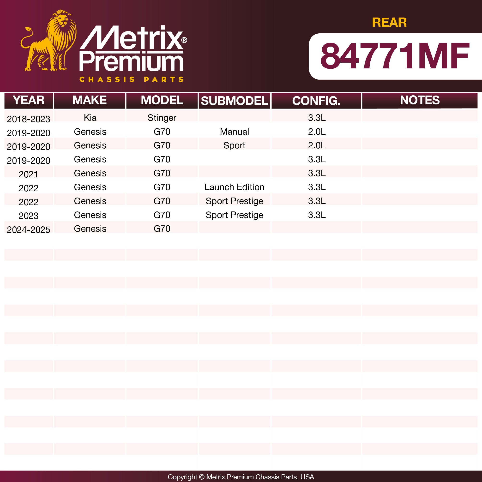 Metrix Premium Chassis Parts Rear Disc Brake Rotor 84771MF aftermarket car parts