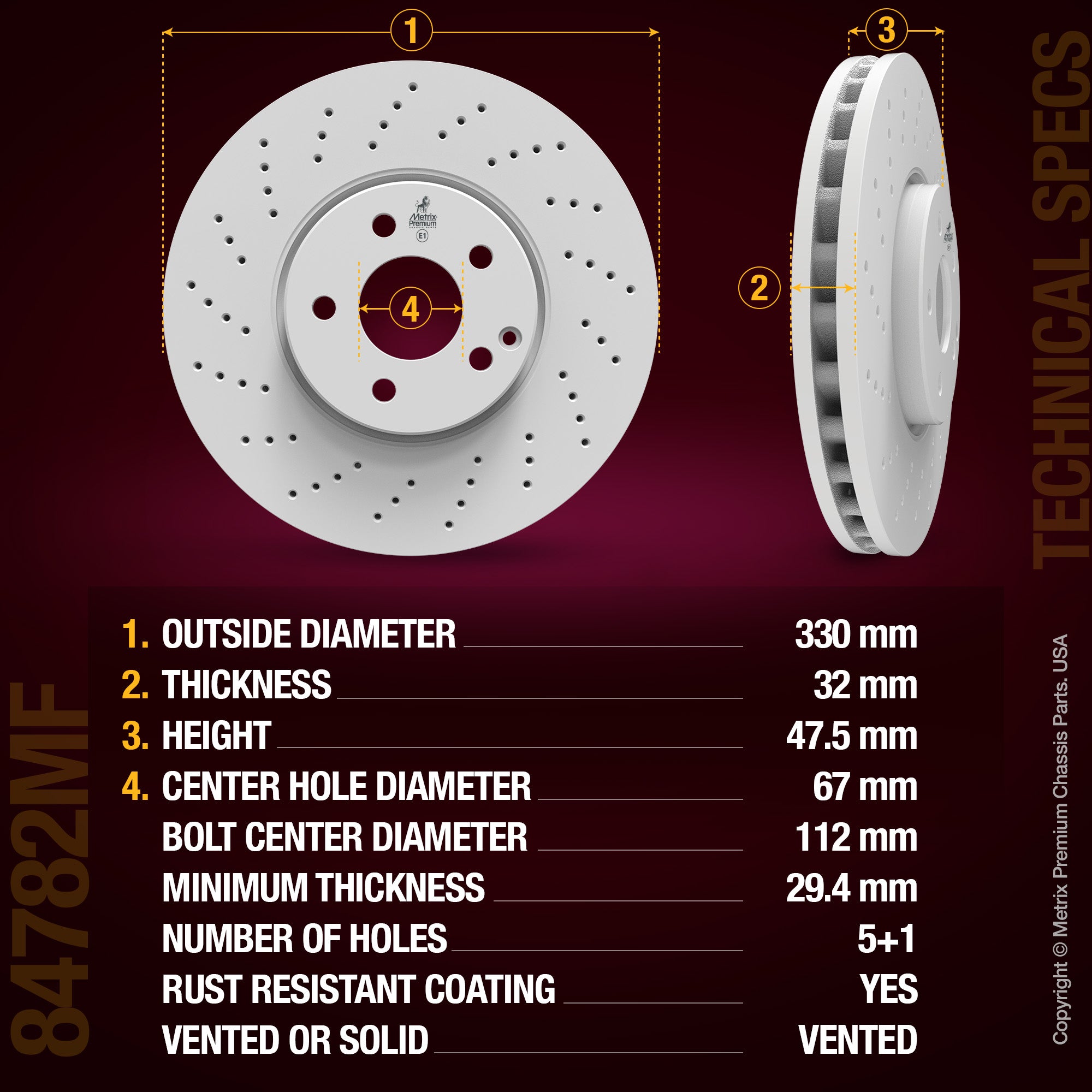 METRIX PREMIUM CHASSIS PARTS Disc Brake Rotor P/N:84782MF Fits: Mercedes-benz E500 06-04, Mercedes-benz E550 09-07