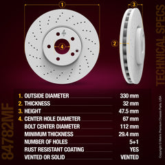 METRIX PREMIUM CHASSIS PARTS Disc Brake Rotor P/N:84782MF Fits: Mercedes-benz E500 06-04, Mercedes-benz E550 09-07