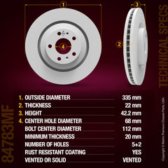 METRIX PREMIUM CHASSIS PARTS Disc Brake Rotor P/N:84783MF Fits: Audi A8 Quattro 09-05, Audi S8 09-07