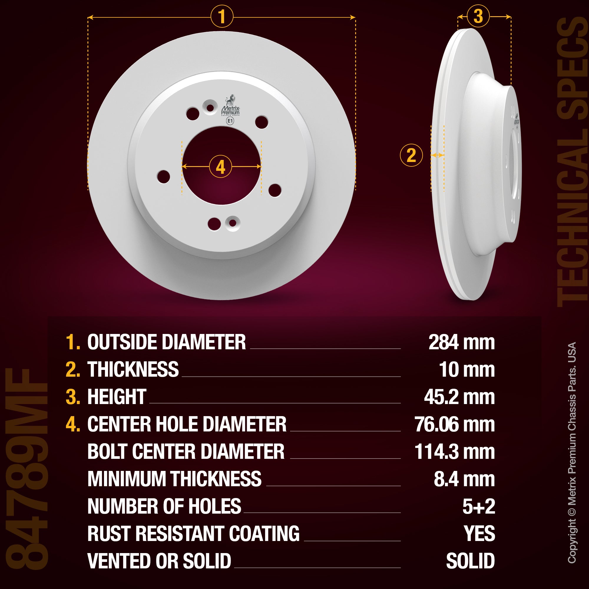 Metrix Premium Chassis Parts Rear Disc Brake Rotor 84789MF aftermarket car parts