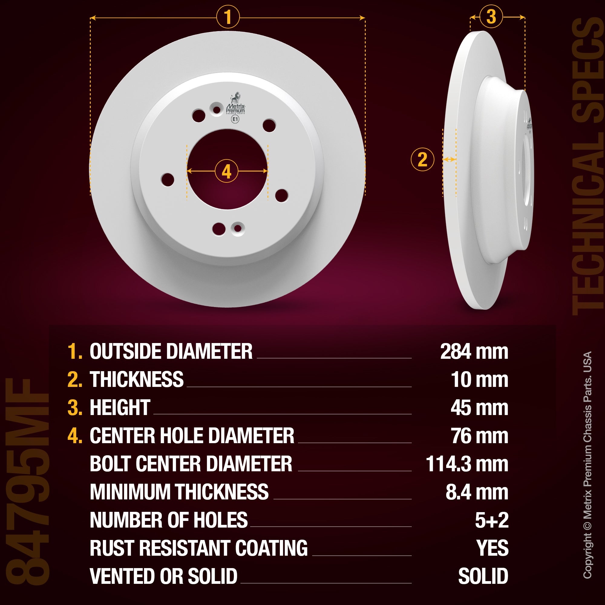 Metrix Premium Chassis Parts Rear Disc Brake Rotor 84795MF aftermarket car parts