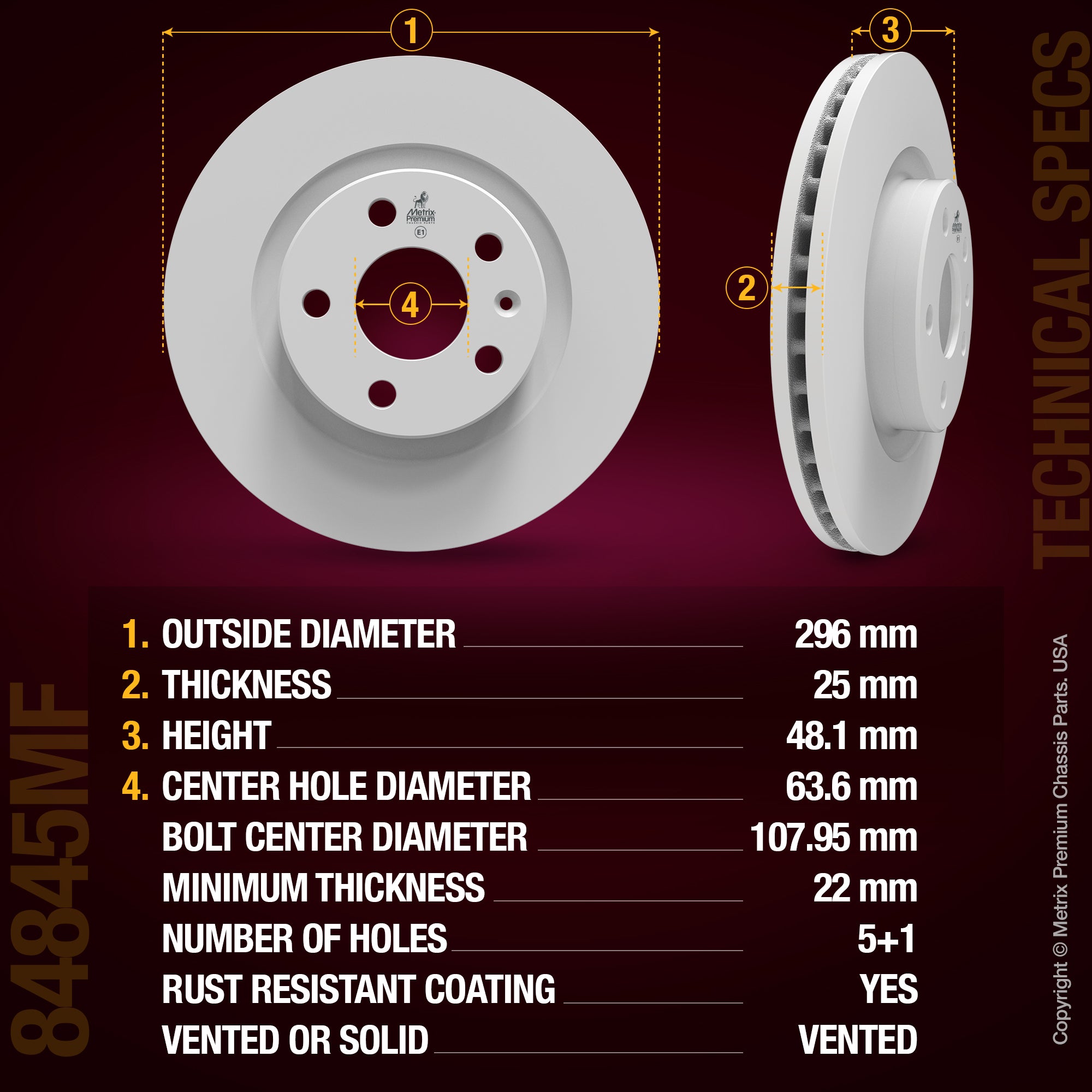Metrix Premium Chassis Parts Front Disc Brake Rotor 84845MF OEM fit auto parts
