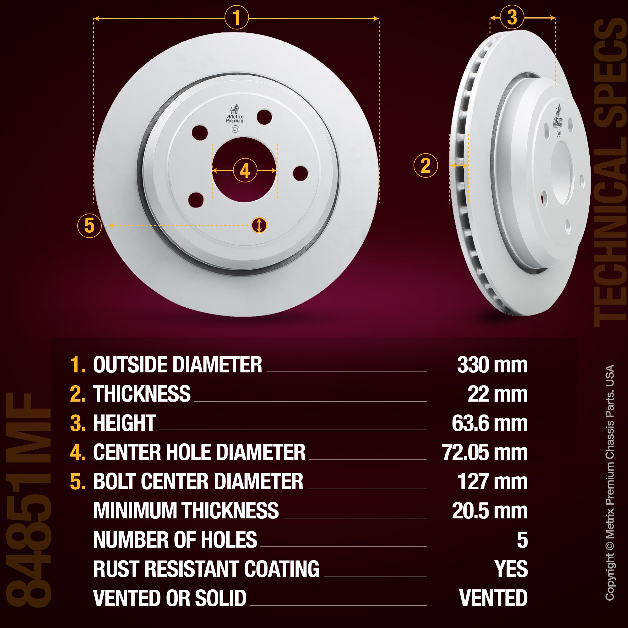 Metrix Premium Rear Disc Brake Rotor 84851MF aftermarket car parts
