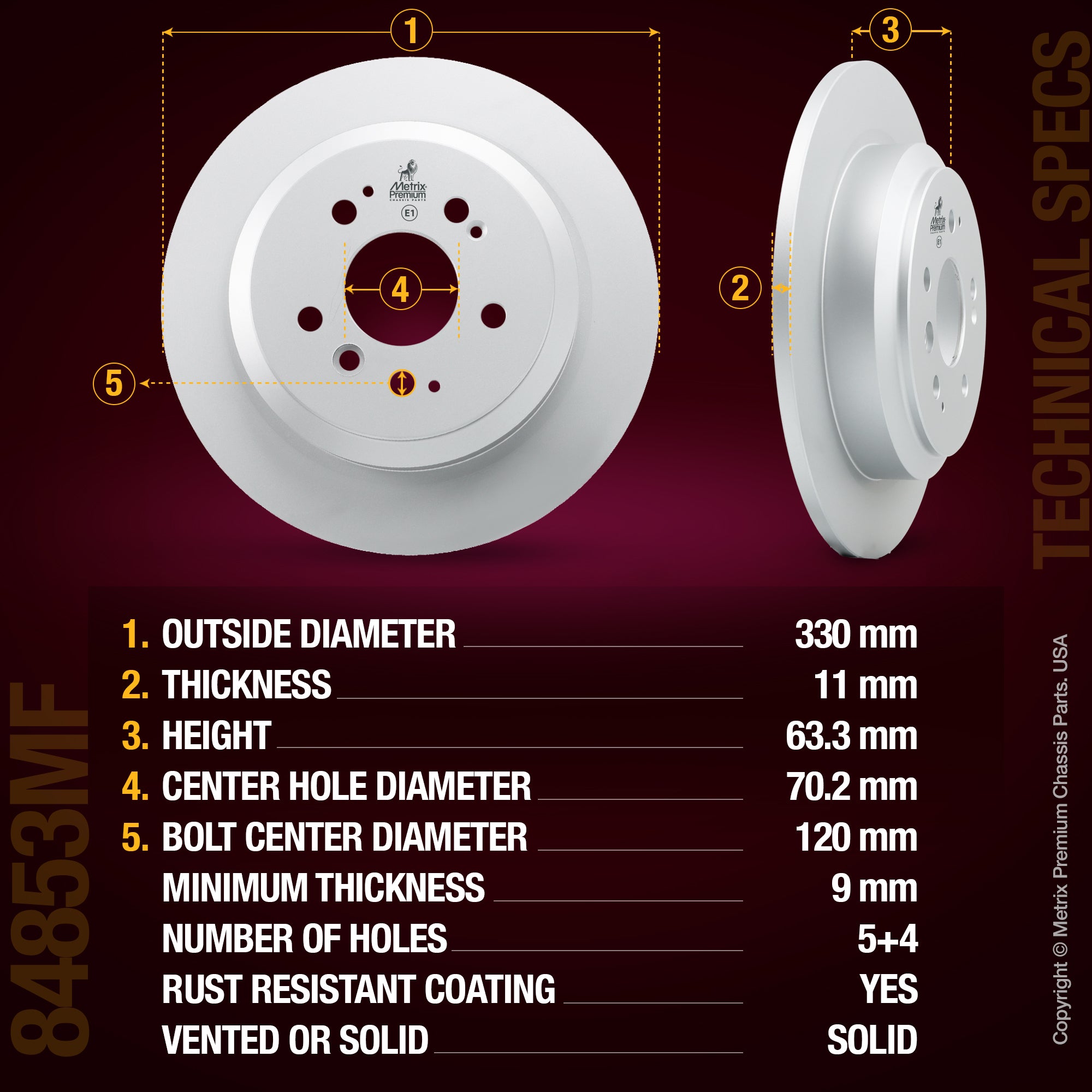 Metrix Premium Rear Disc Brake Rotor 84853MF aftermarket car parts
