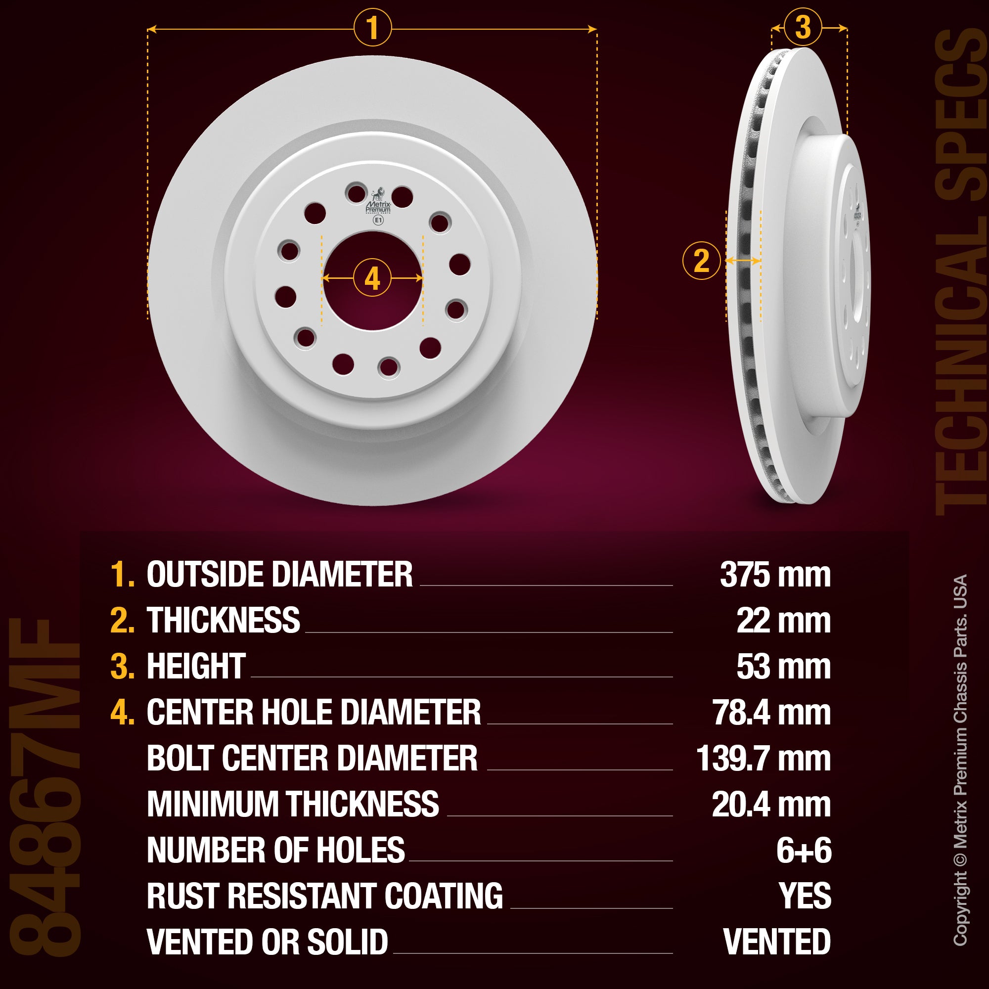 Metrix Premium Rear Disc Brake Rotor 84867MF aftermarket car parts