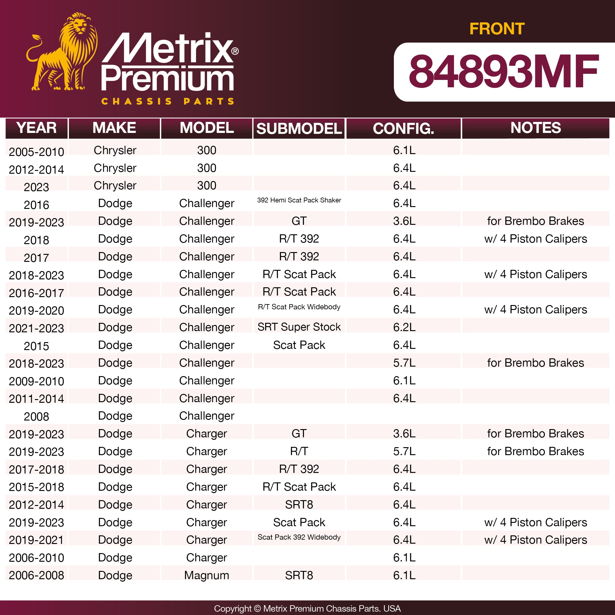 Metrix Premium Front Disc Brake Rotor 84893MF OEM fit spare parts