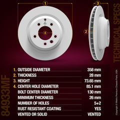 METRIX PREMIUM CHASSIS PARTS Disc Brake Rotor P/N:84933MF Fits: Porsche Cayenne 06-05, Porsche Cayenne 12-08