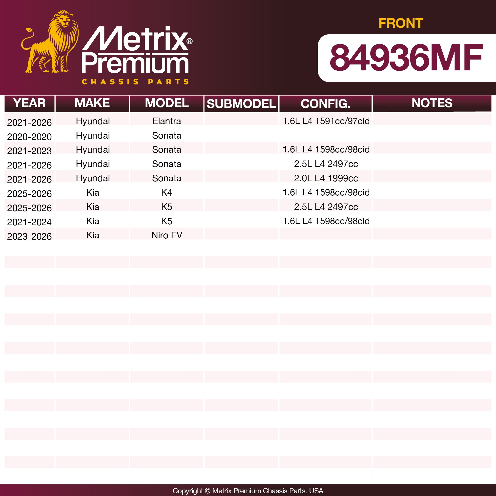 Metrix Premium Chassis Parts Front Disc Brake Rotor 84936MF aftermarket car parts