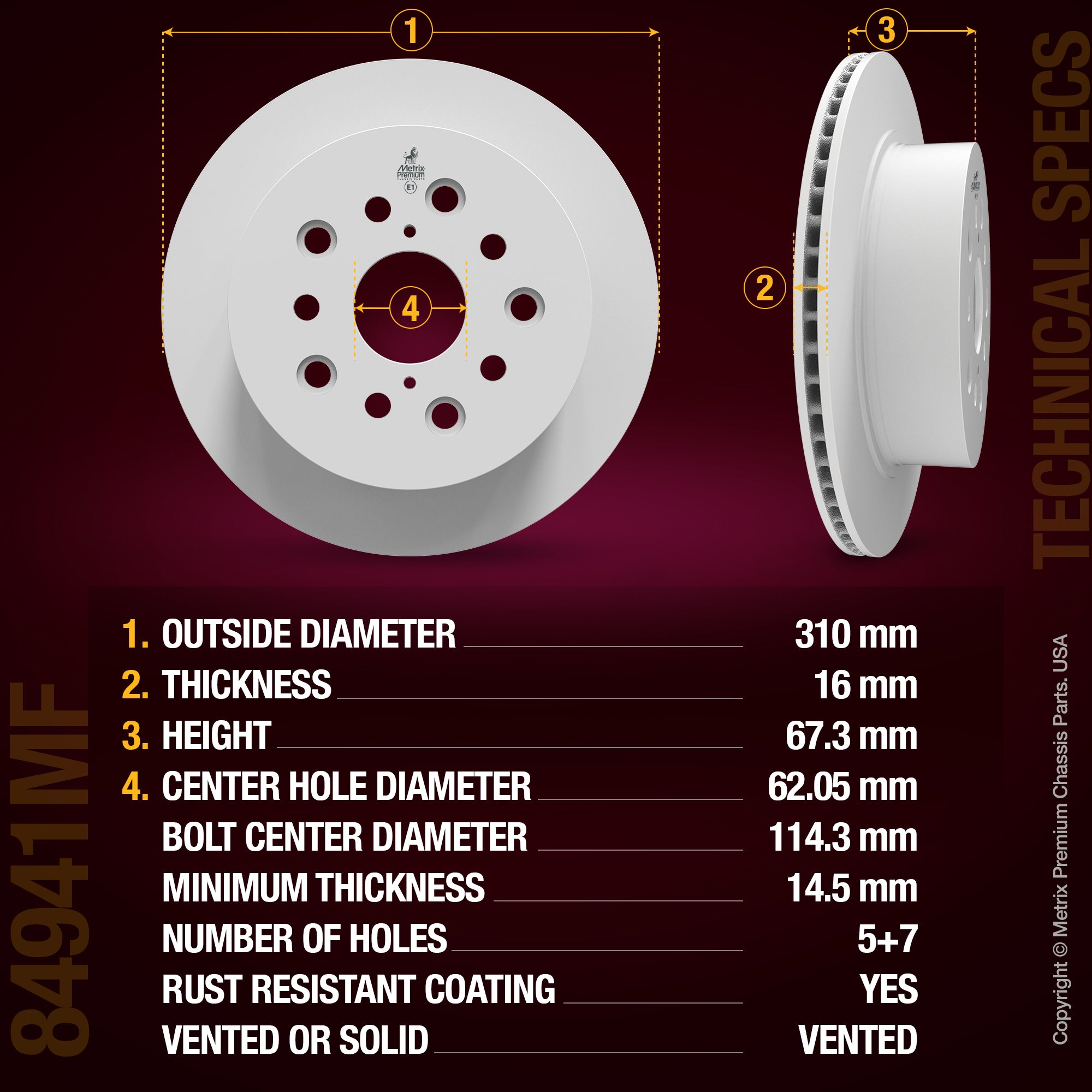 Metrix Premium Chassis Parts Rear Disc Brake Rotor 84941MF OEM fit auto parts