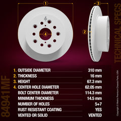 Metrix Premium Chassis Parts Rear Disc Brake Rotor 84941MF OEM fit auto parts