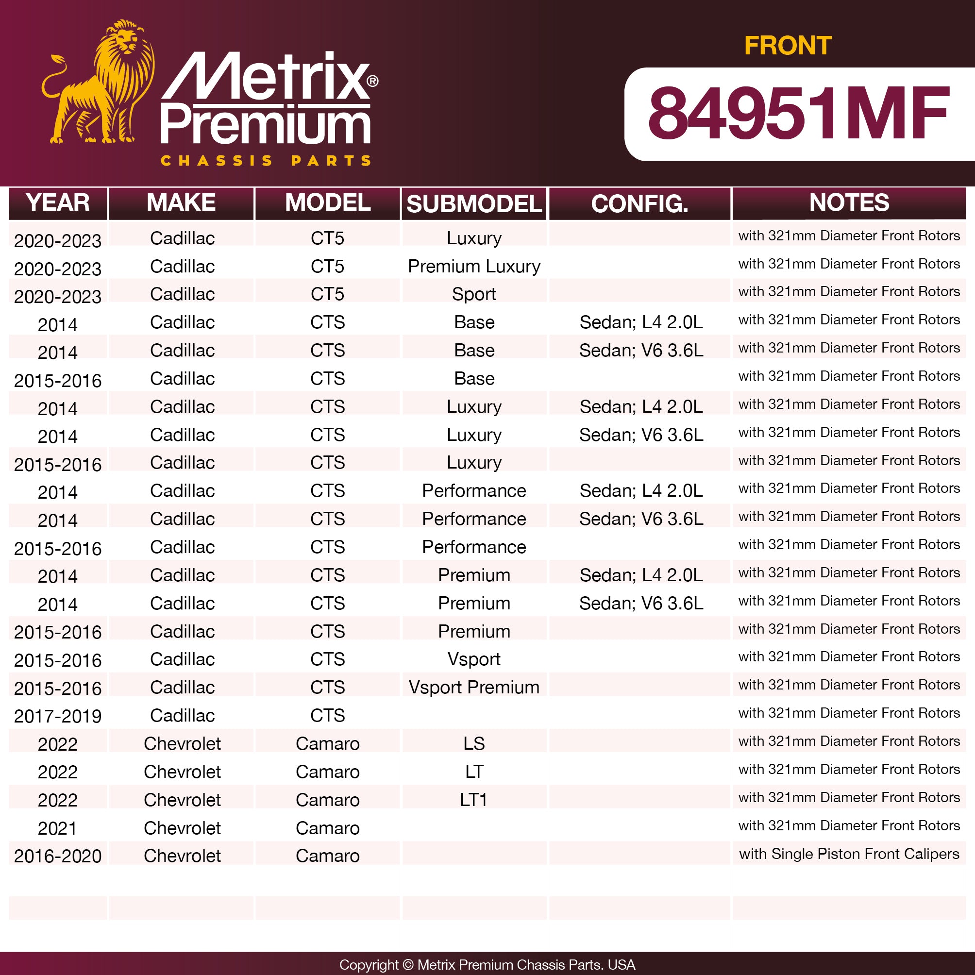 Metrix Premium Front Disc Brake Rotor 84951MF OEM fit spare parts
