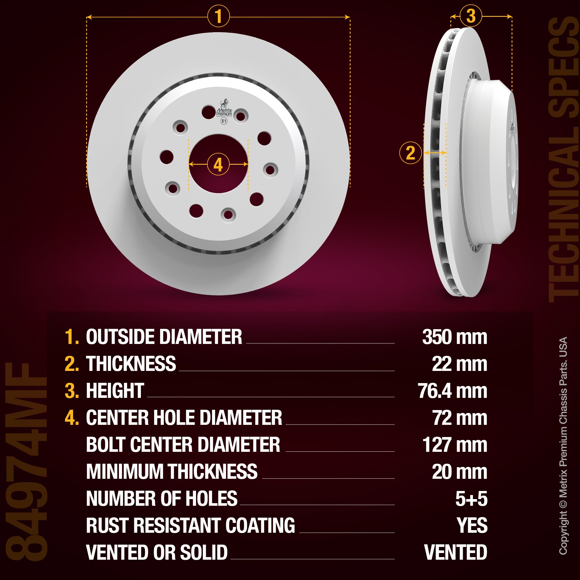 Metrix Premium Chassis Parts Rear Disc Brake Rotor 84974MF aftermarket car parts