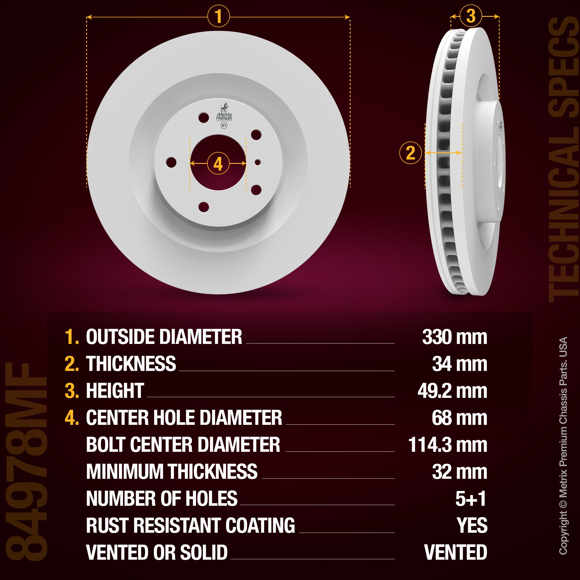 Metrix Premium Chassis Parts 2 PC Front Disc Brake Rotor Kit 91767MT aftermarket car parts