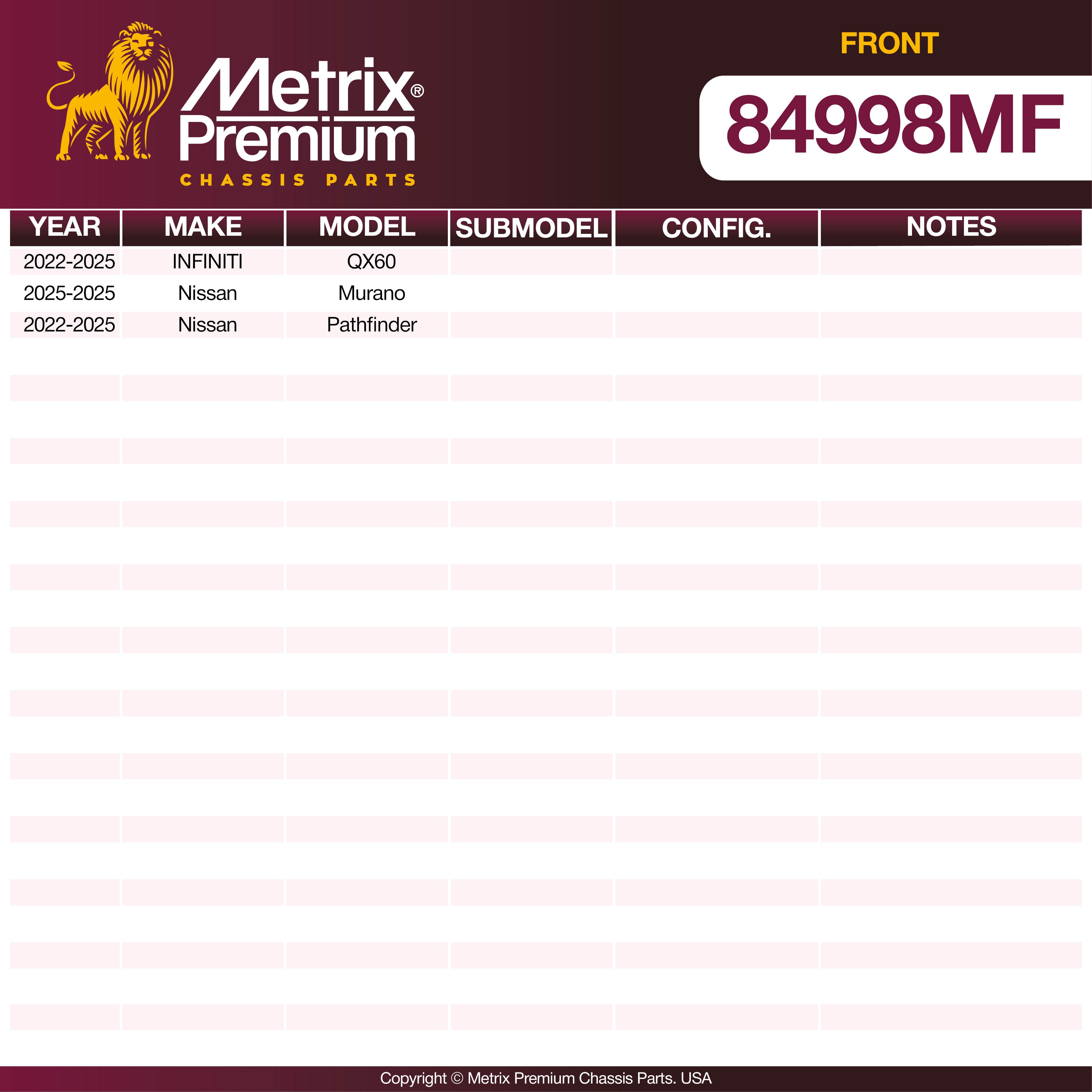 Metrix Premium Front Disc Brake Rotor 84998MF OEM fit spare parts