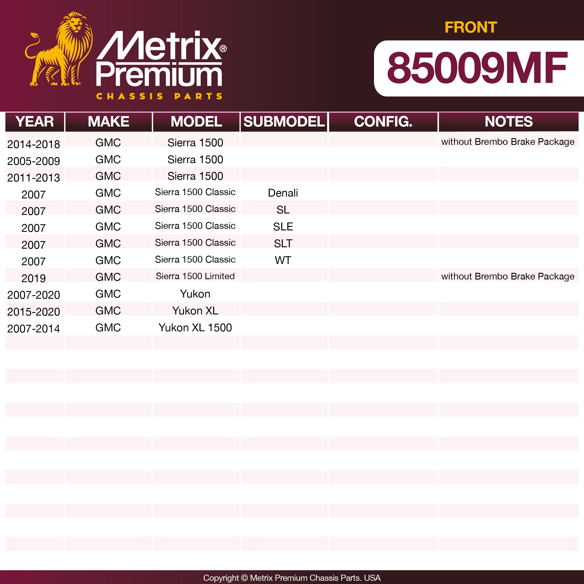 Metrix Premium Front Disc Brake Rotor 85009MF aftermarket car parts