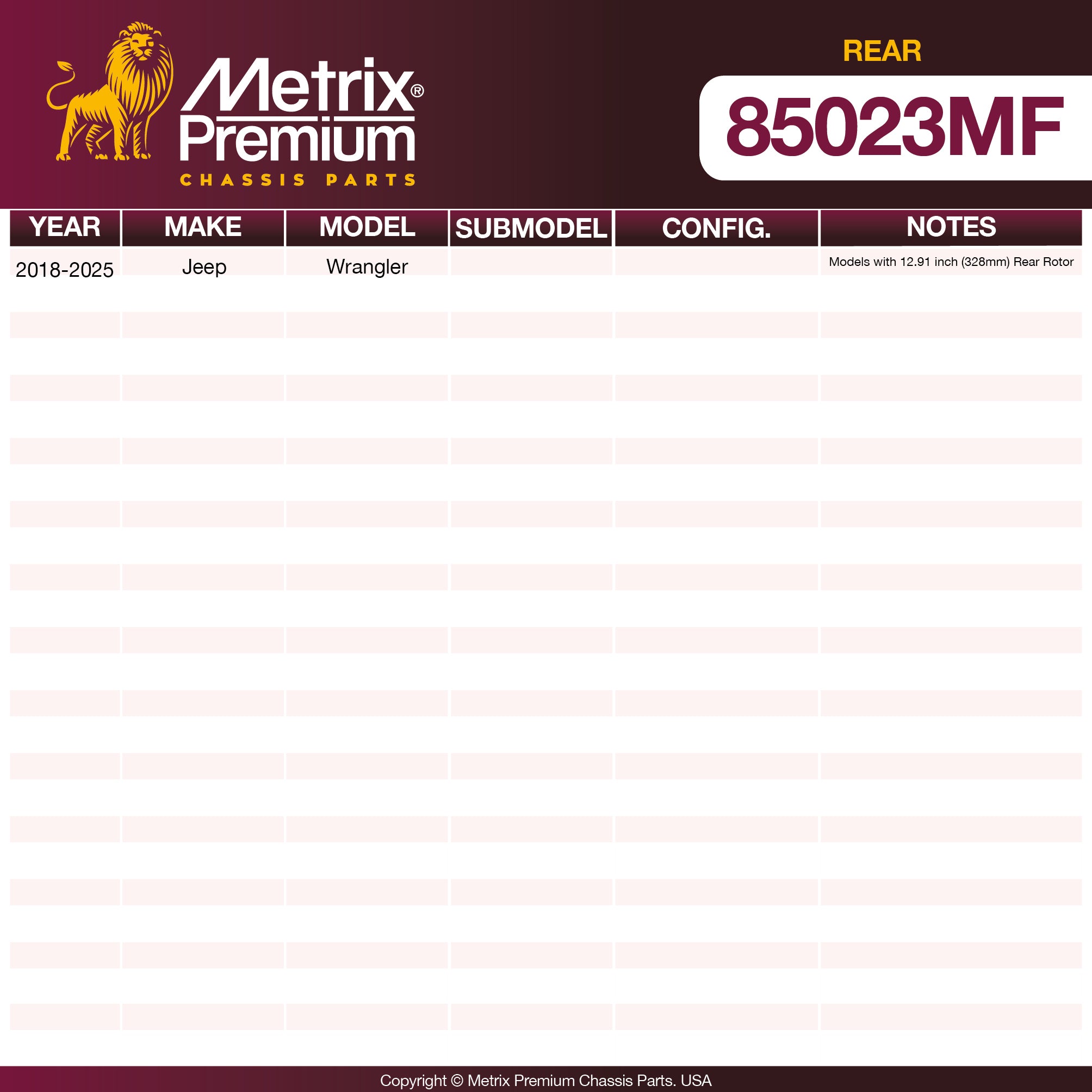 Metrix Premium Rear Disc Brake Rotor 85023MF OEM fit spare parts