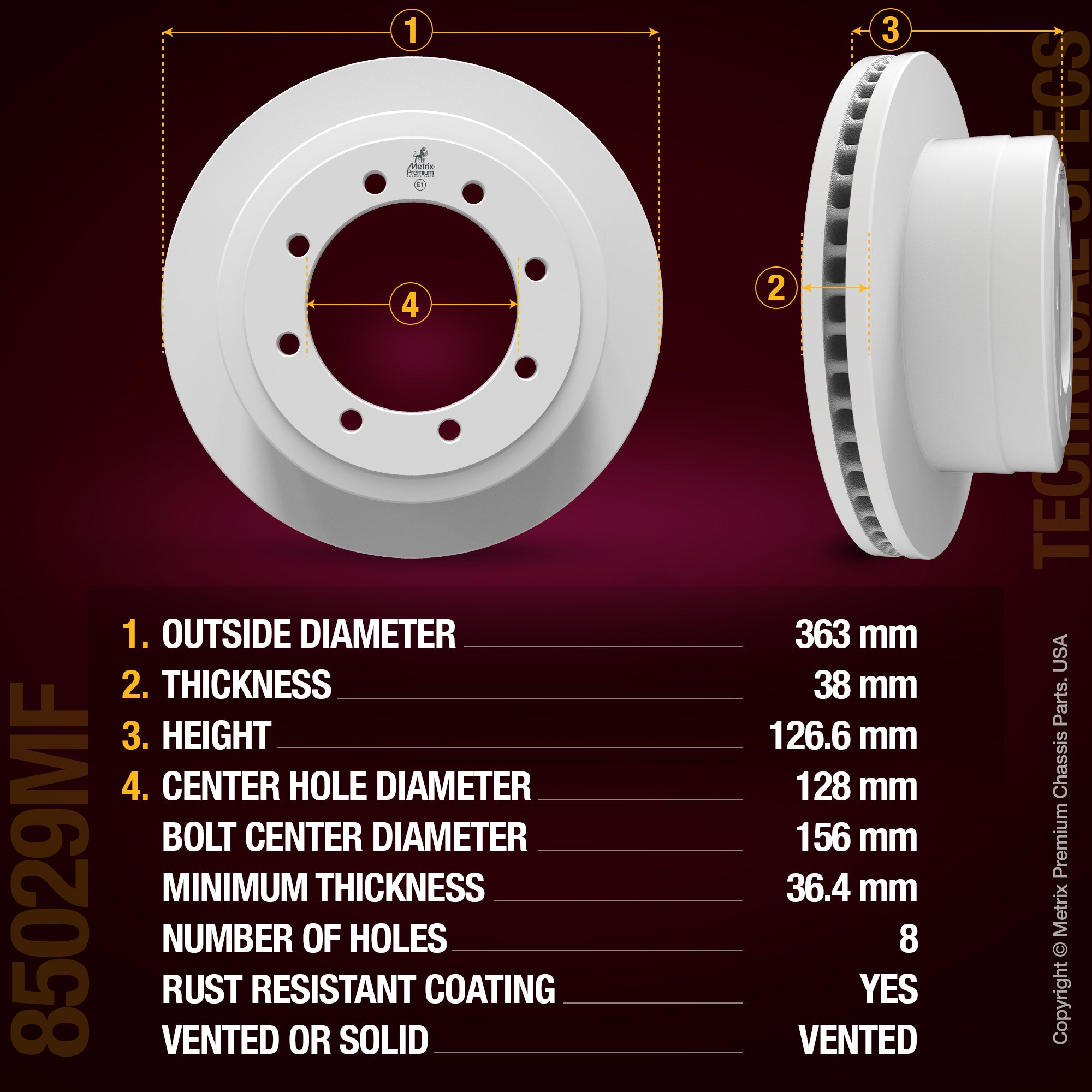 Metrix Premium Chassis Parts Rear Disc Brake Rotor 85029MF aftermarket car parts