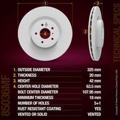 Metrix Premium Chassis Parts Rear Disc Brake Rotor 85036MF OEM fit auto parts