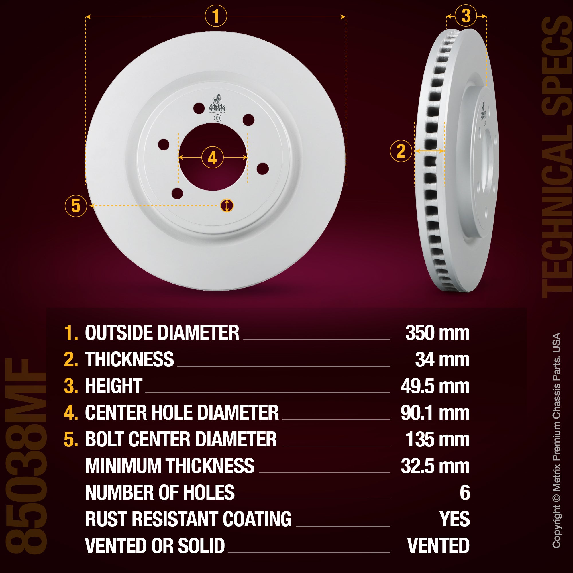 Metrix Premium Front Disc Brake Rotor 85038MF aftermarket car parts