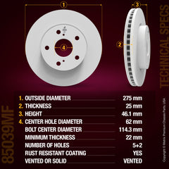 METRIX PREMIUM CHASSIS PARTS Disc Brake Rotor P/N:85039MF Fits: Toyota Rav4 18-09