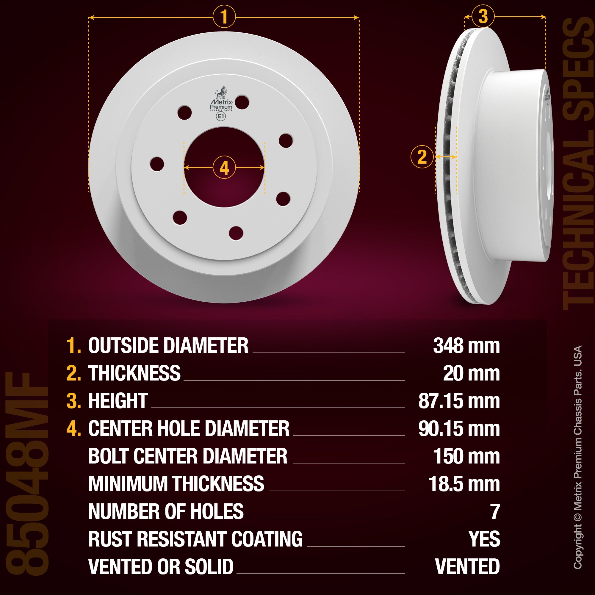 Metrix Premium Rear Disc Brake Rotor 85048MF aftermarket car parts