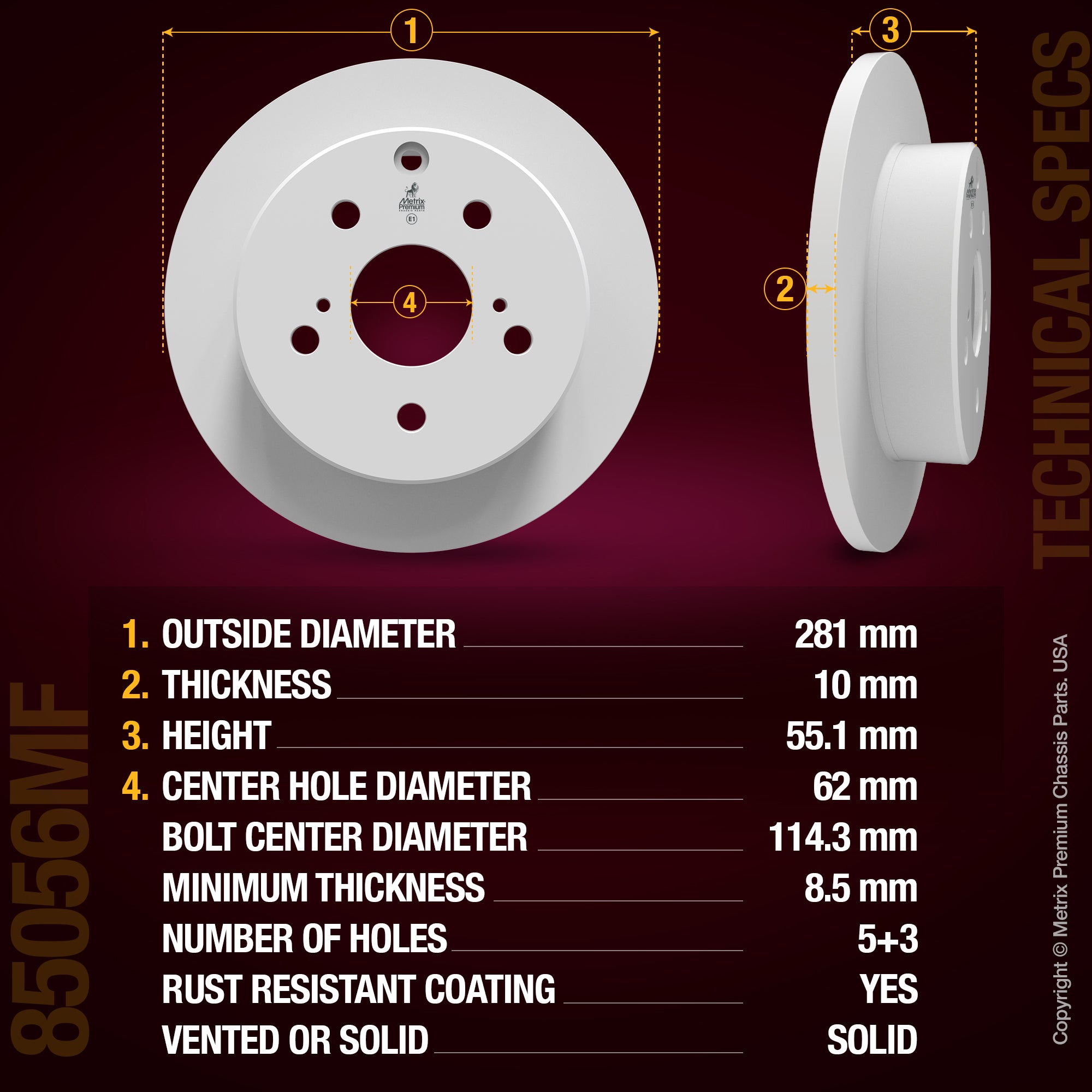 METRIX PREMIUM CHASSIS PARTS Disc Brake Rotor P/N:85056MF Fits: Pontiac Vibe 10-09, Toyota Matrix 13-10