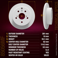 METRIX PREMIUM CHASSIS PARTS Disc Brake Rotor P/N:85056MF Fits: Pontiac Vibe 10-09, Toyota Matrix 13-10