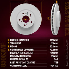 Metrix Premium Chassis Parts Front Disc Brake Rotor 85063MF OEM fit auto parts
