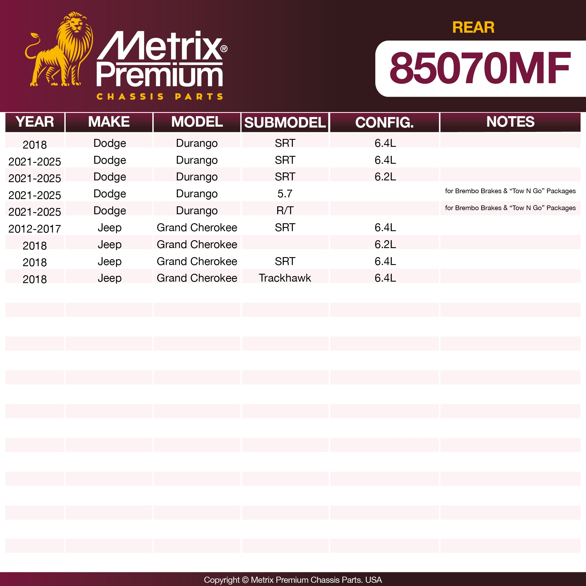 Metrix Premium Rear Disc Brake Rotor 85070MF OEM fit spare parts