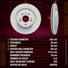 METRIX PREMIUM CHASSIS PARTS Disc Brake Rotor P/N:85091MF Fits: Hyundai Santa Fe 24-21, Kia Sorento 23-21