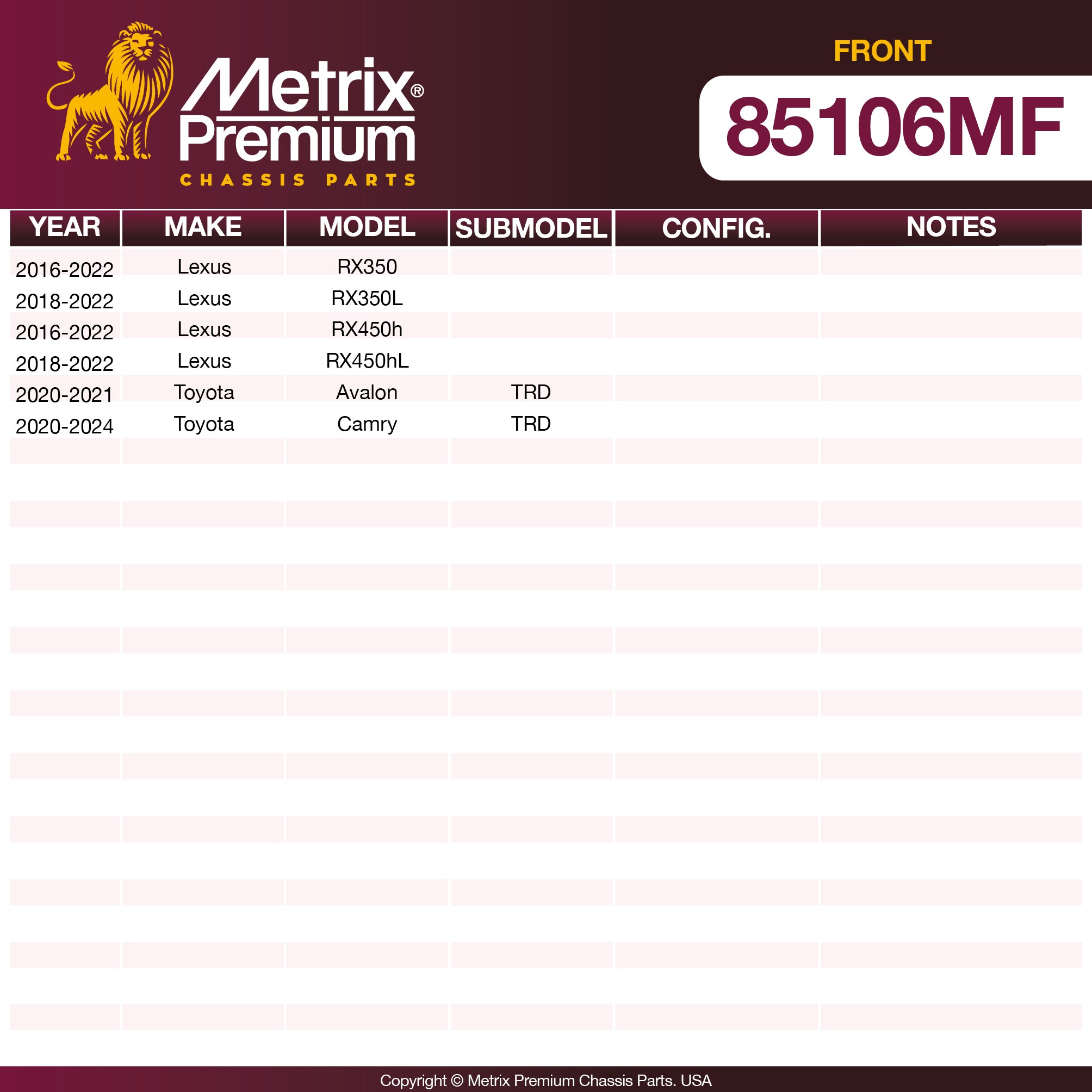 Metrix Premium Front Disc Brake Rotor 85106MF OEM fit spare parts