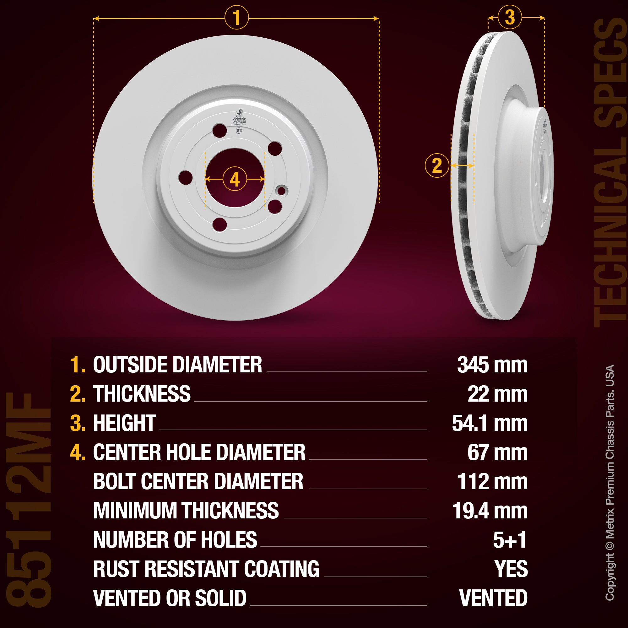 Metrix Premium Chassis Parts Rear Disc Brake Rotor Kit 91711MT OEM fit auto parts