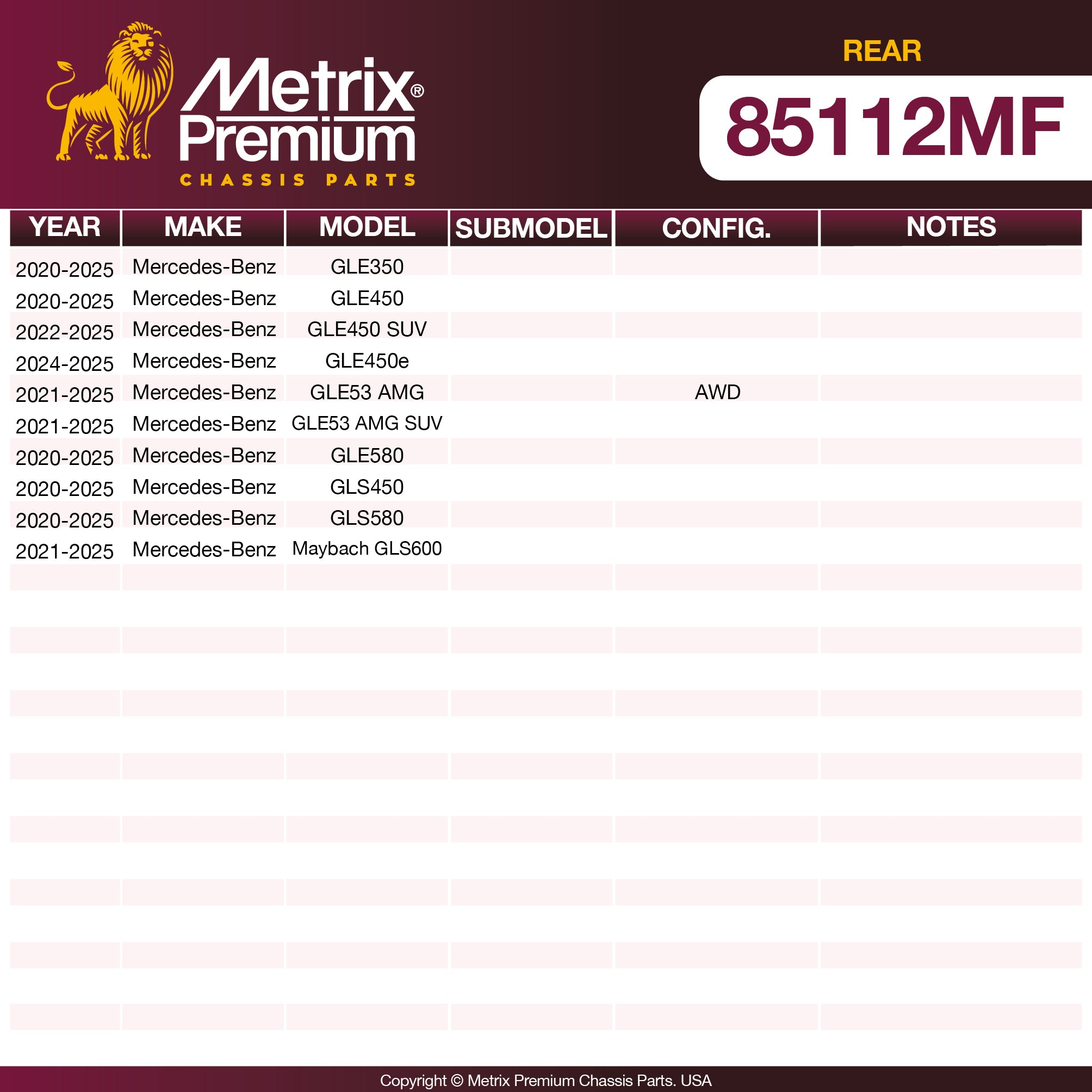 Metrix Premium Chassis Parts Rear Disc Brake Rotor 85112MF aftermarket car parts