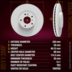 METRIX PREMIUM CHASSIS PARTS Disc Brake Rotor P/N:85113MF Fits: Infiniti Ex35, Infiniti Ex37, Infiniti G25, Infiniti G35, Infiniti G37, Infiniti M35, Infiniti M35h, Infiniti M37, Infiniti M45, Infiniti M56