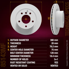 METRIX PREMIUM CHASSIS PARTS Disc Brake Rotor P/N:85143MF Fits: BMW 128i 13-08