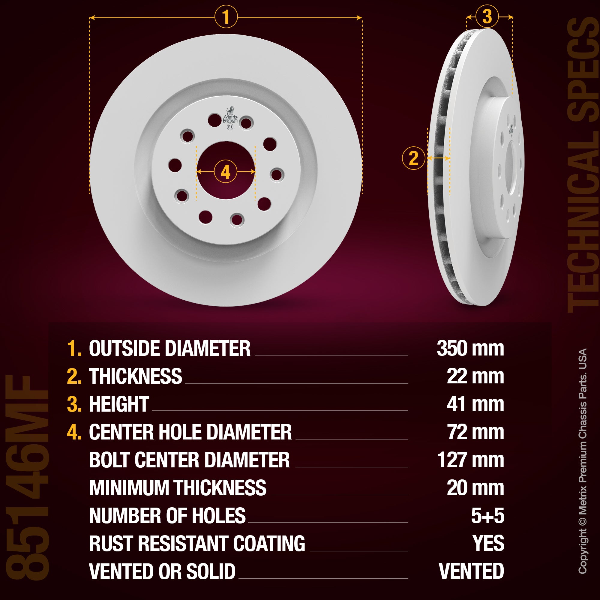 Metrix Premium Chassis Parts Rear Disc Brake Rotor 85146MF OEM fit auto parts