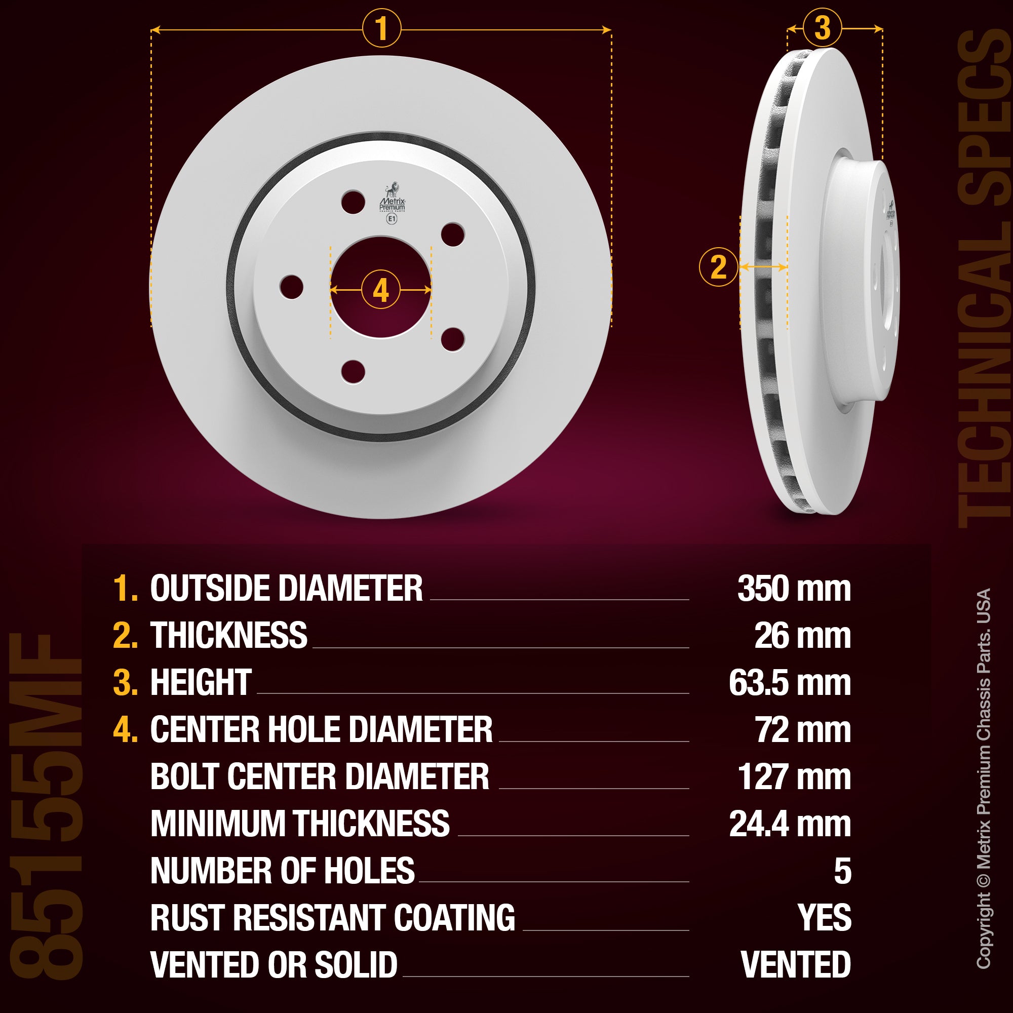 Metrix Premium Chassis Parts Rear Disc Brake Rotor 85155MF OEM fit auto parts