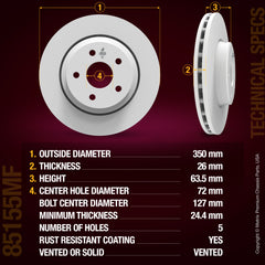 Metrix Premium Chassis Parts Rear Disc Brake Rotor 85155MF OEM fit auto parts