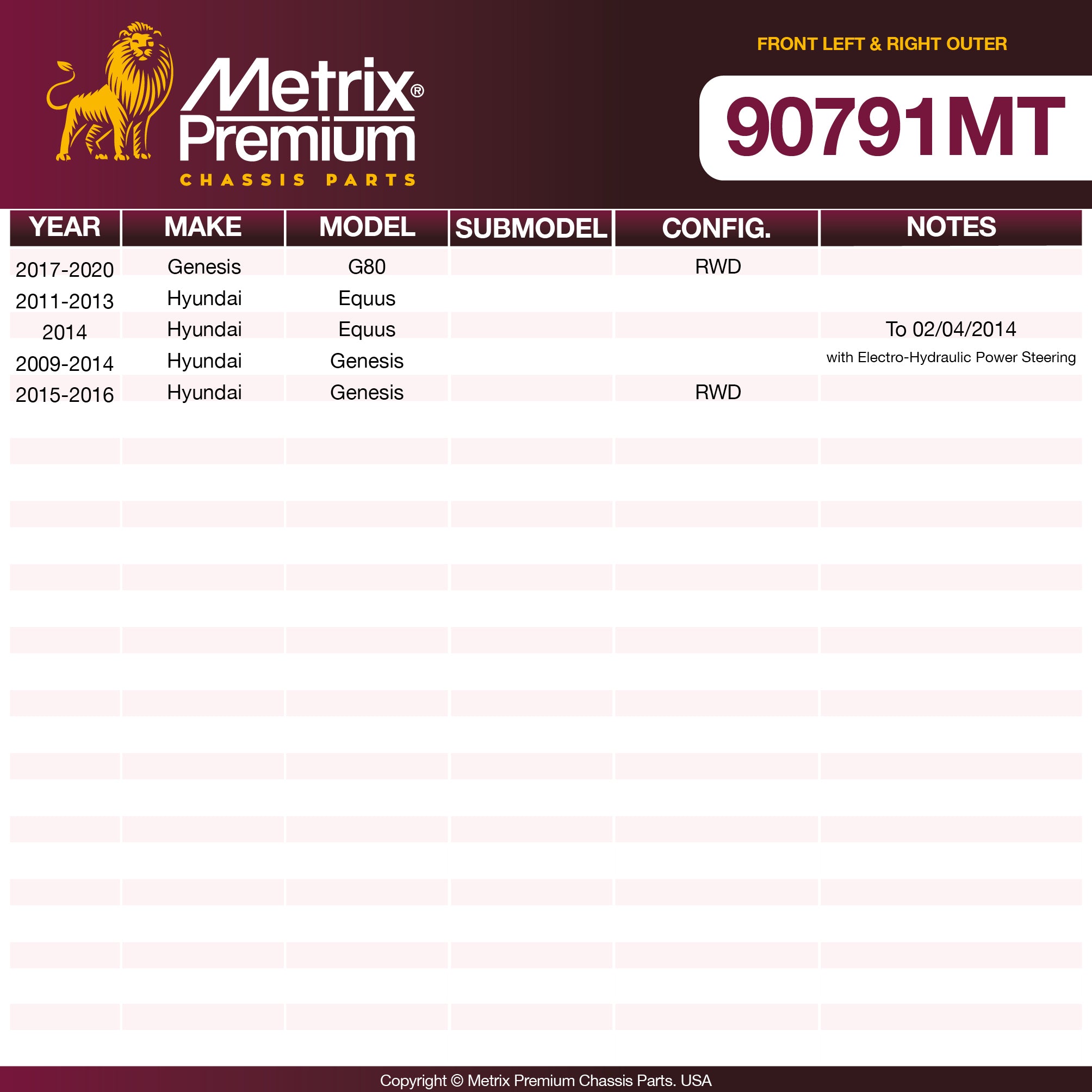 Metrix Premium Chassis Parts Front Left & Right Outer Tie Rod End Kit 90791MT OEM fit auto parts