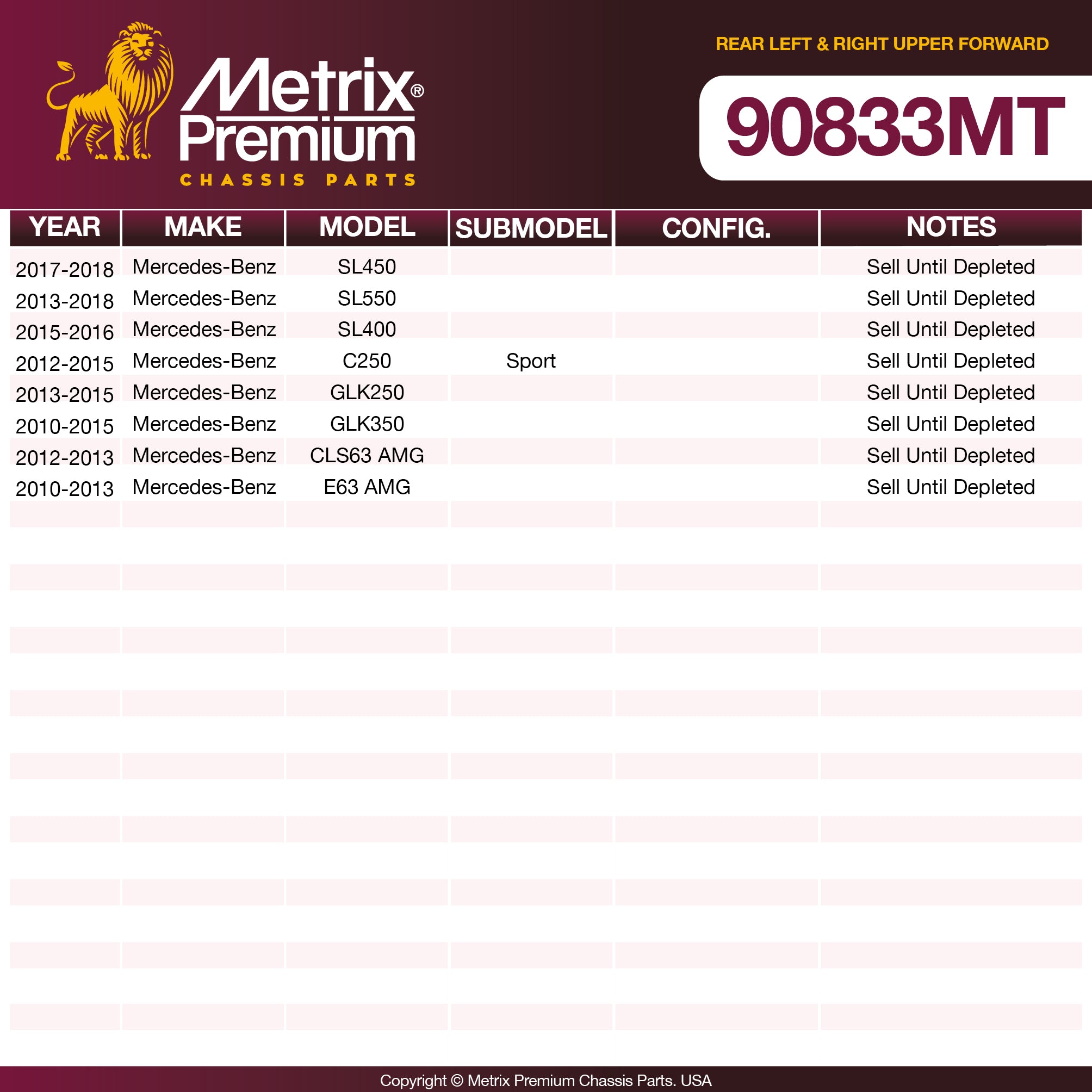 Metrix Premium Chassis Parts Rear Left & Right Upper Forward Control Arm Kit 90833MT OEM fit auto parts