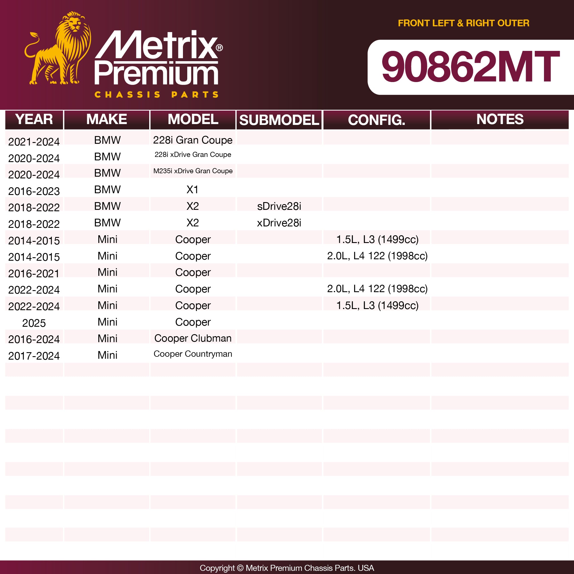 Metrix Premium Chassis Parts Front Left & Right Outer Tie Rod End Kit 90862MT OEM fit auto parts