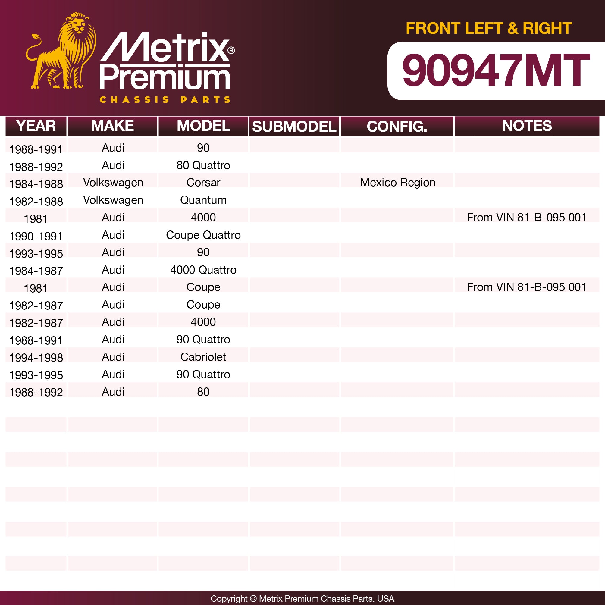 Metrix Premium Chassis Parts Front Left & Right Drag Link Kit 90947MT OEM fit auto parts