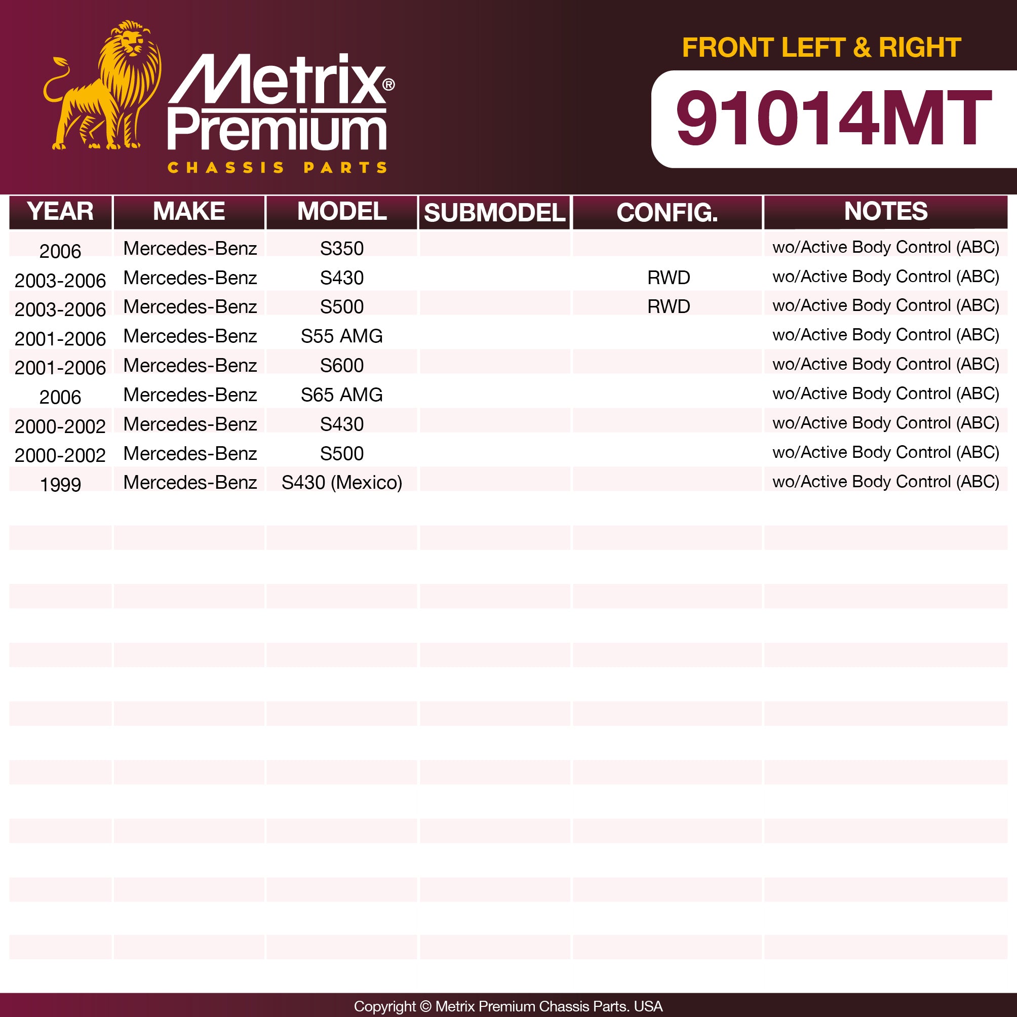Metrix Premium Chassis Parts Front Left & Right Stabilizer Bar Link Kit 91014MT OEM fit auto parts