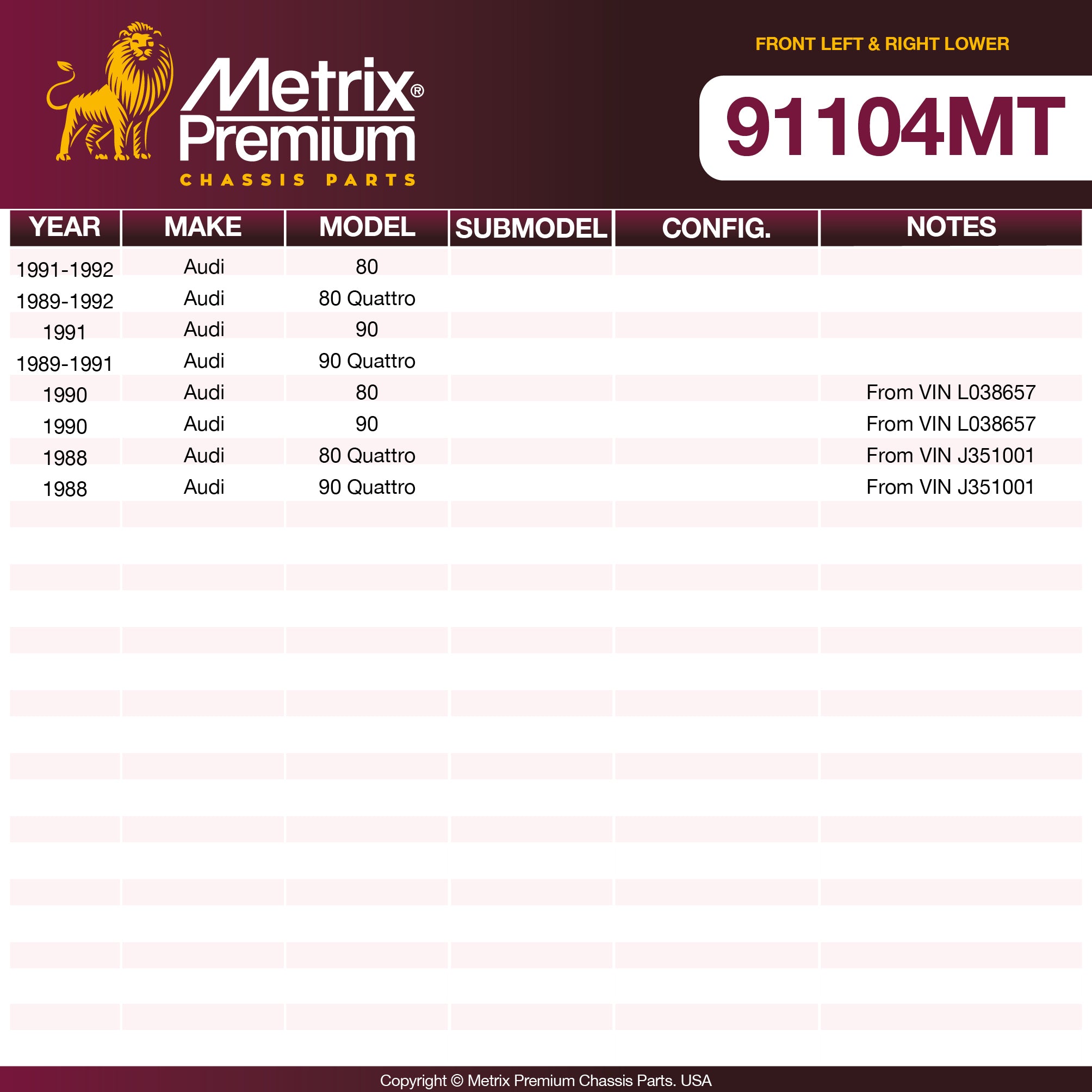 Metrix Premium Chassis Parts Front Left & Right Lower Ball Joint Kit 91104MT OEM fit auto parts