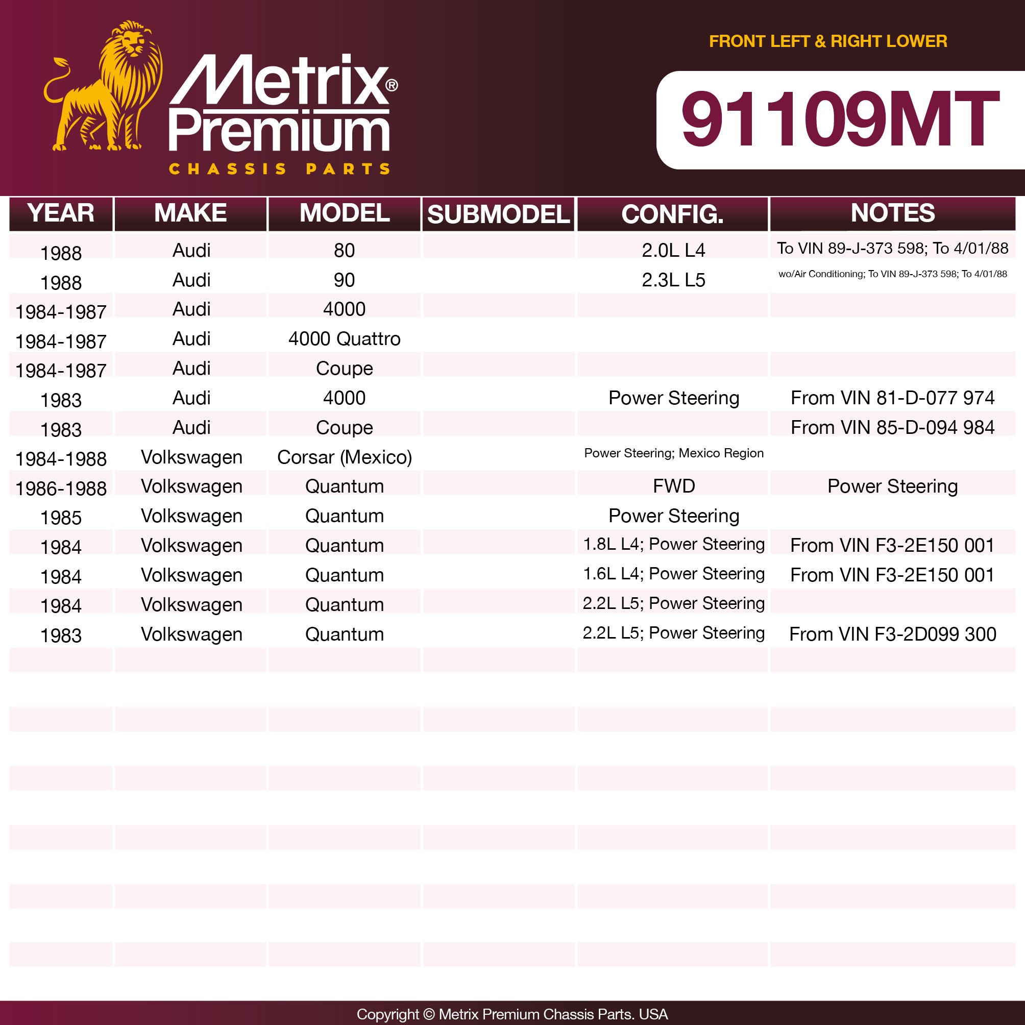Metrix Premium Chassis Parts Front Left & Right Lower Ball Joint Kit 91109MT OEM fit auto parts